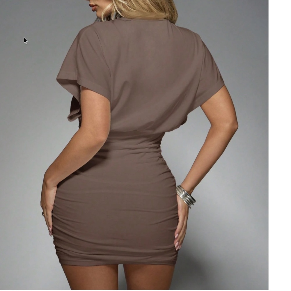 Classic Solid Batwing Sleeve Fitted Mini Dress - Picture 3 of 8